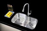 Moore Undermount Stainless Steel 32 in. 0-Hole 60/40 Double Bowl Kitchen Sink in Brushed Satin