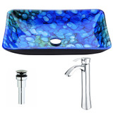 Voce Series Deco-Glass Vessel Sink in Lustrous Blue with Harmony Faucet in Chrome