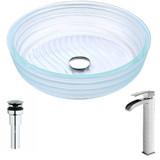 Canta Series Deco-Glass Vessel Sink in Lustrous Translucent Crystal with Key Faucet in Brushed Nickel