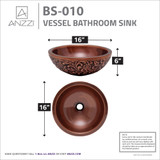 Pisces 16 in. Handmade Vessel Sink in Polished Antique Copper with Floral Design Exterior