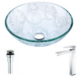 Vieno Series Deco-Glass Vessel Sink in Crystal Clear Floral with Enti Faucet in Chrome