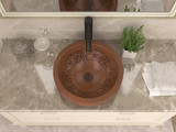 Thessaly 17 in. Handmade Vessel Sink in Polished Antique Copper with Floral Design Interior