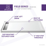 ANZZI Series 36 in. x 60 in. Double Threshold Shower Base in White
