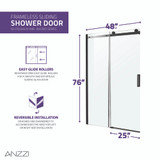 ANZZI Series 48 in. x 76 in. Frameless Sliding Shower Door with Handle in Matte Black