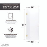 Passion Series 24 in. by 72 in. Frameless Hinged shower door in Brushed Gold with Handle