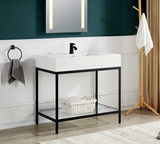 Ventura 36 in. Console Sink in Matte Black with Matte White Counter Top