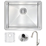 VANGUARD Undermount Stainless Steel 23 in. Single Bowl Kitchen Sink and Faucet Set with Singer Faucet in Brushed Nickel