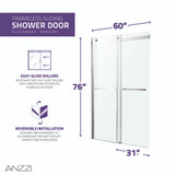 Kahn Series 60 in. x 76 in. Frameless Sliding Shower Door with Horizontal Handle in Chrome