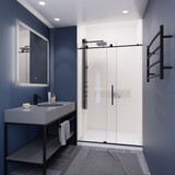 Leon Series 48 in. by 76 in. Frameless Sliding Shower Door in Matte Black with Handle