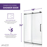 Madam Series 48 in. by 76 in. Frameless Sliding Shower Door in Matte Black with Handle