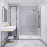 Leon Series 60 in. by 76 in. Frameless Sliding Shower Door in Brushed Gold with Handle