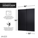 Leon Series 60 in. by 76 in. Frameless Sliding Shower Door in Matte Black with Tinted Glass