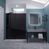 Leon Series 60 in. by 76 in. Frameless Sliding Shower Door in Matte Black with Tinted Glass