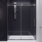 Padrona Series 60 in. by 76 in. Frameless Sliding Shower Door in Brushed Nickel with Handle