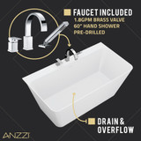 VAULT 67 in. Acrylic Flatbottom Freestanding Bathtub in White with Deck Mount Faucet & Hand Sprayer