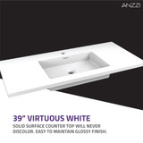 39 in W x 20 in H x 18 in D Bath Vanity in Rich White with Cultured Marble Vanity Top in White with White Basin & Mirror