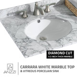 Chateau 72 in. W x 22 in. D Bathroom Bath Vanity Set in White with Carrara Marble Top with White Sink