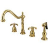 Kingston Brass KB1792TXBS French Country Widespread Kitchen Faucet with Brass Sprayer, Polished Brass