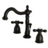 Kingston Brass KB1970AX Heritage Widespread Bathroom Faucet with Brass Pop-Up, Matte Black