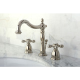 Kingston Brass KB1976AX Heritage Widespread Bathroom Faucet with Brass Pop-Up, Polished Nickel