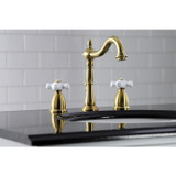 Kingston Brass KB1977PX Heritage Widespread Bathroom Faucet with Brass Pop-Up, Brushed Brass