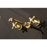 Kingston Brass KS7127AX English Country Two-Handle Wall Mount Bathroom Faucet, Brushed Brass