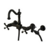 Kingston Brass KS1260AXBS Heritage Wall Mount Bridge Kitchen Faucet with Brass Sprayer, Matte Black