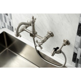 Kingston Brass KS1268AXBS Heritage Wall Mount Bridge Kitchen Faucet with Brass Sprayer, Brushed Nickel