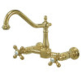 Kingston Brass KS1242AX Heritage Wall Mount Bridge Kitchen Faucet, Polished Brass