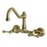 Kingston Brass KS3223BL Vintage 6" Adjustable Center Wall Mount Kitchen Faucet, Antique Brass