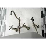 Kingston Brass KS1246AXBS Heritage Wall Mount Bridge Kitchen Faucet with Brass Spray, Polished Nickel