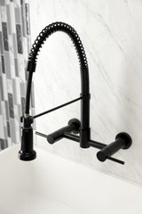 Gourmetier GS8180DL Concord 2-Handle Wall Mount Pull-Down Kitchen Faucet, Matte Black