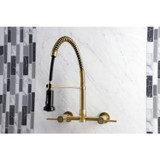 Gourmetier GS8187DL Concord 2-Handle Wall Mount Pull-Down Kitchen Faucet, Brushed Brass
