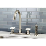 Kingston Brass FB7798PXSP Victorian 8" Centerset Kitchen Faucet with Sprayer, Brushed Nickel