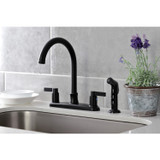 Kingston Brass FB7790NDLSP NuvoFusion 8-Inch Centerset Kitchen Faucet with Sprayer, Matte Black