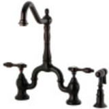 Kingston Brass KS7755TALBS Tudor Bridge Kitchen Faucet with Brass Sprayer, Oil Rubbed Bronze