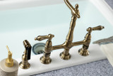 Kingston Brass KS1273ALBS Heritage Bridge Kitchen Faucet with Brass Sprayer, Antique Brass