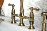 Kingston Brass KS1273ALBS Heritage Bridge Kitchen Faucet with Brass Sprayer, Antique Brass