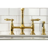 Kingston Brass KS1277ALBS Heritage Bridge Kitchen Faucet with Brass Sprayer, Brushed Brass