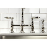 Kingston Brass KS1276ALBS Heritage Bridge Kitchen Faucet with Brass Sprayer, Polished Nickel