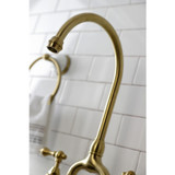 Kingston Brass KS7797ALBS English Country Bridge Kitchen Faucet with Brass Sprayer, Brushed Brass