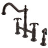 Kingston Brass KS1275TXBS French Country Bridge Kitchen Faucet with Brass Sprayer, Oil Rubbed Bronze