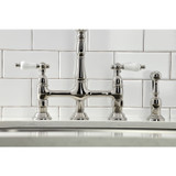 Kingston Brass KS1276PLBS Heritage Bridge Kitchen Faucet with Brass Sprayer, Polished Nickel