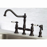 Kingston Brass KS3275PLBS Restoration 8-Inch Bridge Kitchen Faucet with Sprayer, Oil Rubbed Bronze