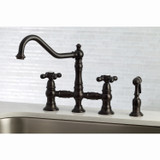 Kingston Brass KS3275AXBS Restoration 8" Bridge Kitchen Faucet with Sprayer, Oil Rubbed Bronze