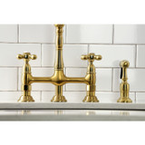 Kingston Brass KS1277AXBS Heritage Bridge Kitchen Faucet with Brass Sprayer, Brushed Brass