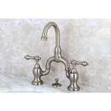 Kingston Brass KS7998AL English Country Bridge Bathroom Faucet with Brass Pop-Up, Brushed Nickel