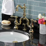 Kingston Brass KS7972AL English Country Bridge Bathroom Faucet with Brass Pop-Up, Polished Brass