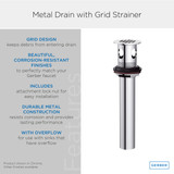 1 1/4" Metal Grid Strainer Assembly with Overflow Brushed Nickel