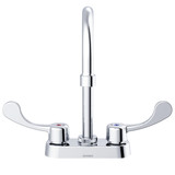 Commercial 2H Centerset Lavatory Faucet w/ Gooseneck Spout Wrist Blade Handles & Grid Strainer 0.5gpm Chrome